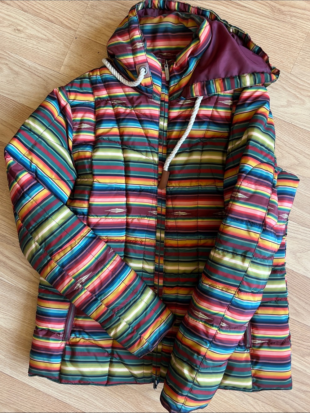 Montana Co. Western Serape Striped Puffer Jacket Removable Hood Sz XL